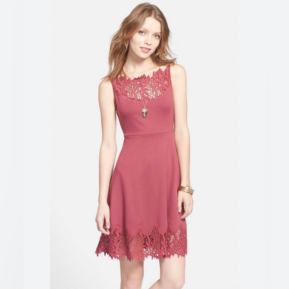 Free People Pink Berry Burgundy Dress with Crochet Detailing